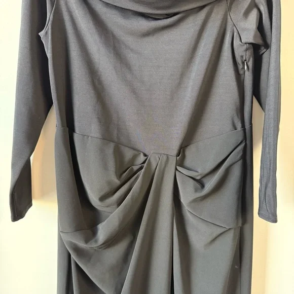 Lauren Ralph Lauren Off The Shoulder Long Sleeve Rib And‎ Crepe Gown Black 14 - Picture 7 of 9